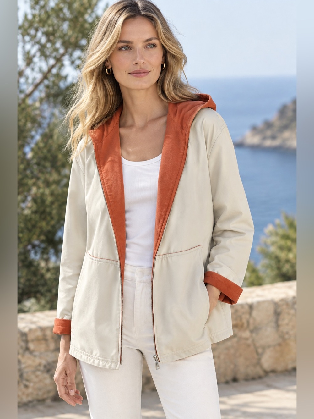 Loro Piana Women’s Storm System Reversible Poly Cashmere Rain Wind Hooded Jacket